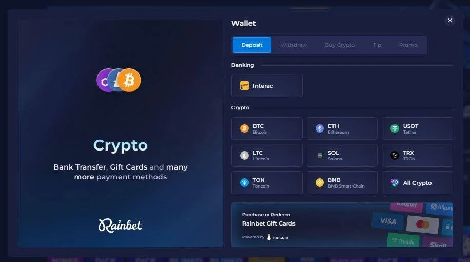 Rainbet casino deposit process
